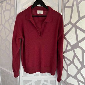 Aritizia Wilfred Merino Wool Clara Sweater - Polo Style - Wine Red - MED